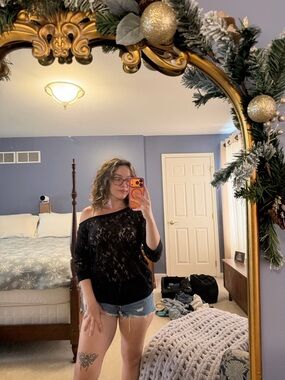 Express Black Lace Off-the-Shoulder Sweater